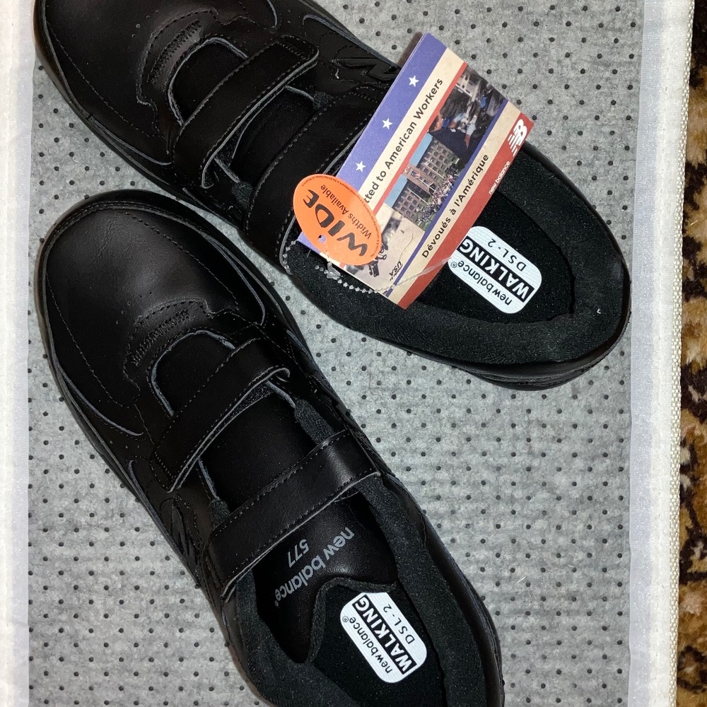 Women size 12D New Balance black Sneakers, velcro closures, New in box with tags